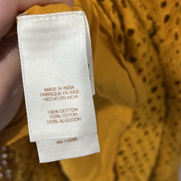 ANTHROPOLOGIE x FRYE Nuri Eyelet Dress Sleeveless Faux Wrap Mustard, Size S - Picture 10 of 11
